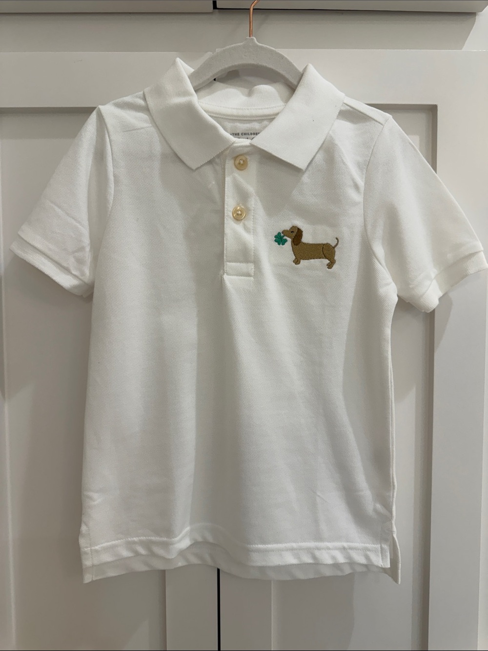 The Children’s Palace White Polo Embroidered w/ Lucky Dachshund 3T NWOT